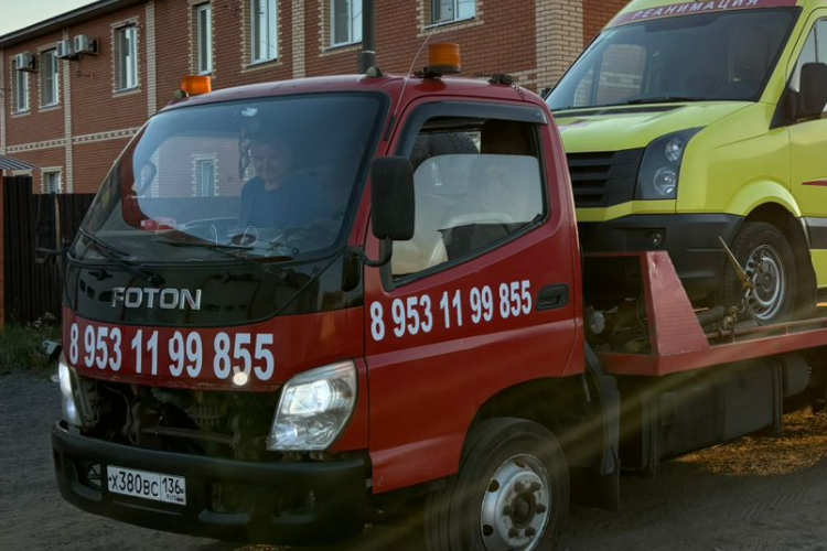 Эвакуатор Foton в городе Нововоронеж с ломаной платформой, подкатными и лебедкой